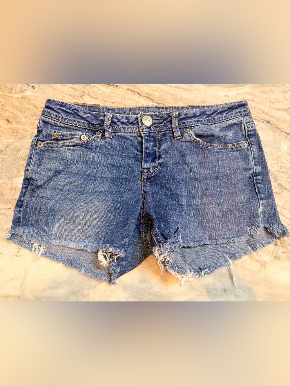 Aeropostale Denim Cutoff Shorts Size 0 Blue Frayed Raw Hem Y2K